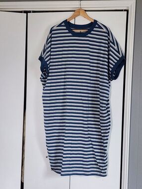Universal Standard Plud Size Blue and White Striped Tee Dress